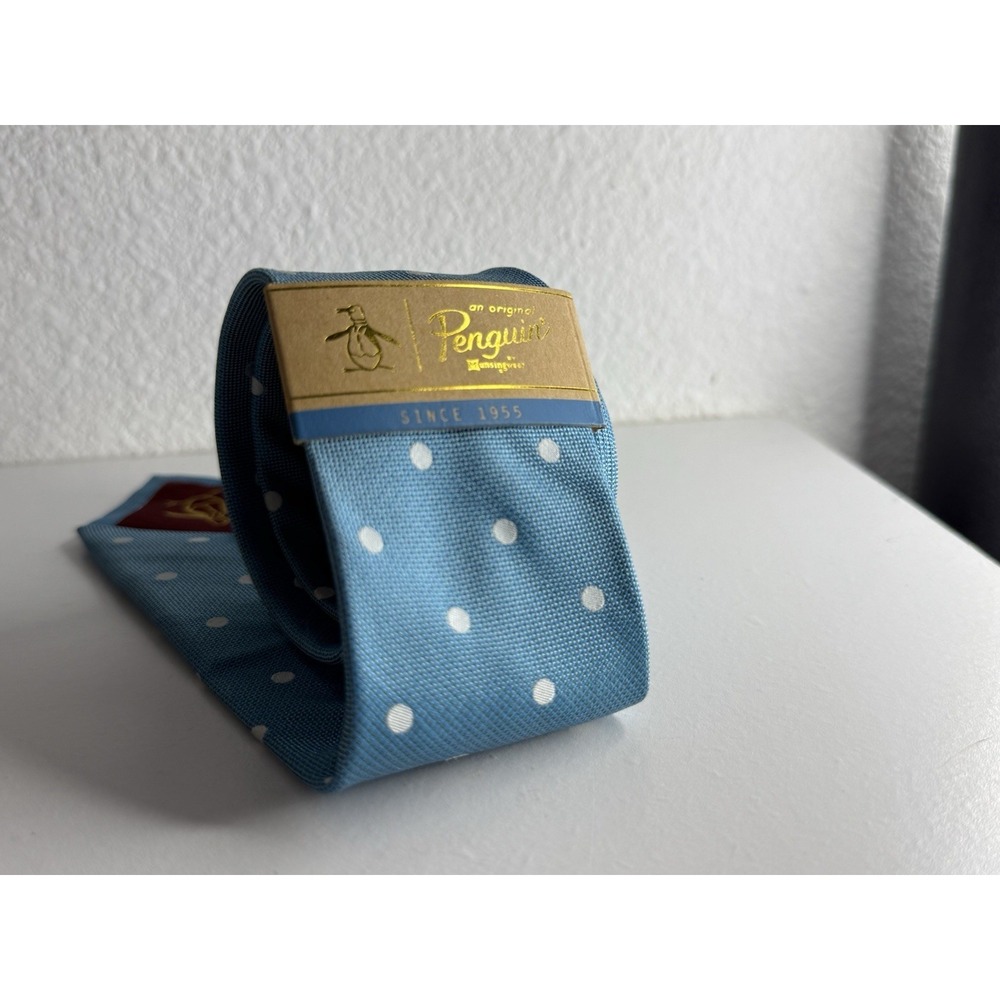 Penguin Baby Blue White Polka Dot Skinny Tie NWT All Silk